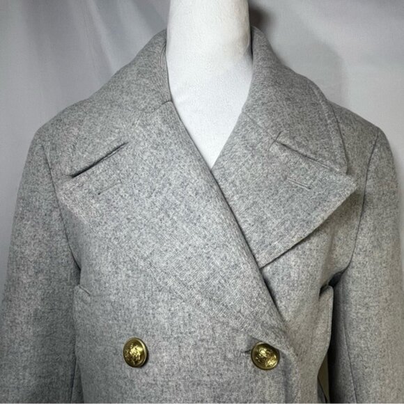 J. Crew Double Breasted Stadium Cloth by Nello Gori Pea Coat Light Gray Size 14 - Picture 2 of 11